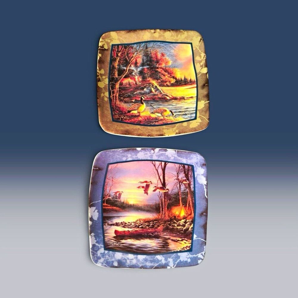 Wild Wings Terry Redlin Camping Series Square Decorative Plates Set of 2